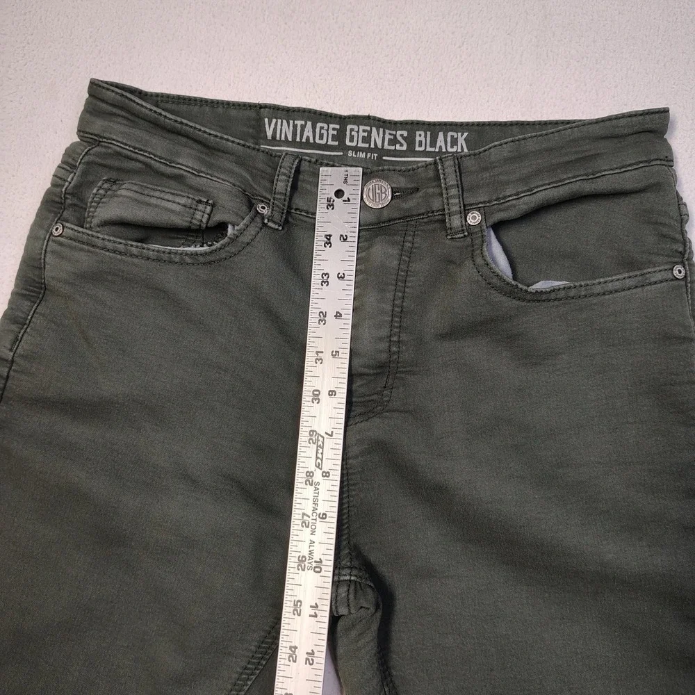 Vintage Genes Black Mens Slim Fit Pants 30x32 Green Cotton Blend Stretch Casual